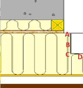 9.2.2 Variasjon i vindsperrematerial Relativ fuktighet og temperatur er kontrollert for fire punkter rundt ventilasjonskanalen, merket A, B, C og D på Figur 62 nedenfor.