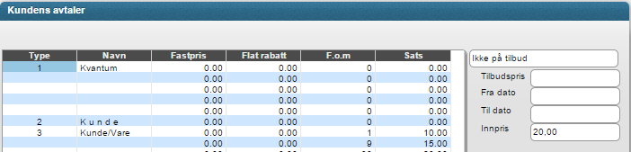 Page 10 of 12 Brukes til å se oversikt over kundens kjøp av varen med info. om fakturanr., dato, år, antall osv. Viser kundeavtaler og rabatter ref.of05. Konferer eget dokument omkring dette.