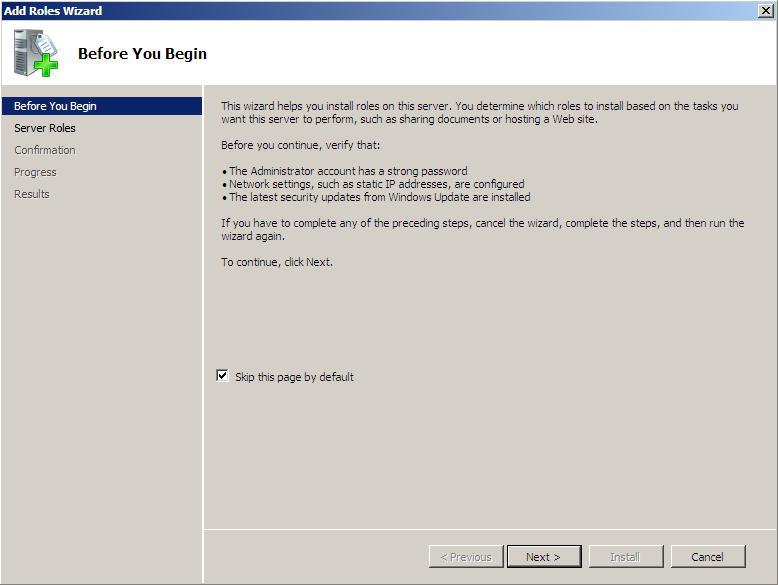 Installasjon av Hyper-V Side 11 av 16 Nå til selve installasjonen av Hyper-V på en Windows Server 2008 Standard Edition.