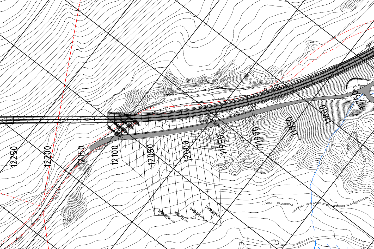 6 Figur 6: Totalsonderinger utført i fyllingsfot. Håland (nedre) alt. 1 og 2 Tunnelen er planlagt å gå inn under eksisterende E134.