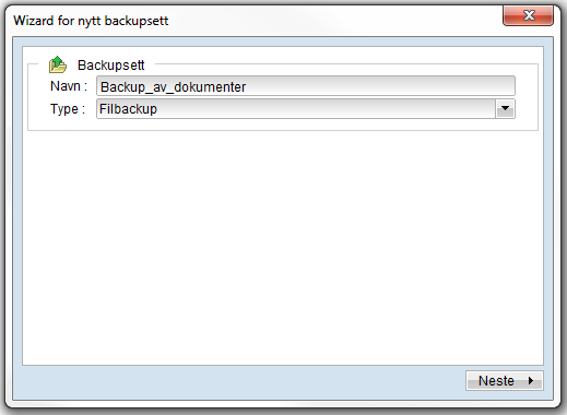 Backup for Pro Opprette et backupsett Ved første innlogging, kommer veiviseren for nytt backupsett opp automatisk. Hvis ikke må du starte den manuelt.