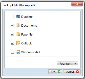 Slette Backupsett/Endre Backupsett Ettersom du kun kan ha ett backupsett på Telsys Online Backup Standard er det ikke mulig for brukeren å slette backupsettet sitt.