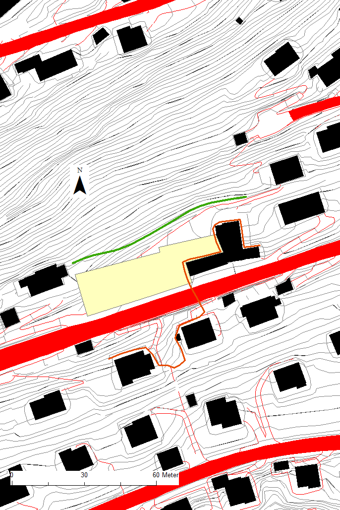 SKREDFAREVURDERING HANGURSVEGEN TERRASSE, VOSS KOMMUNE. 9 også områder der terrenghelningen er 20-25 grader. Dette er mindre enn kritisk utløsningsvinkel for jordskred.