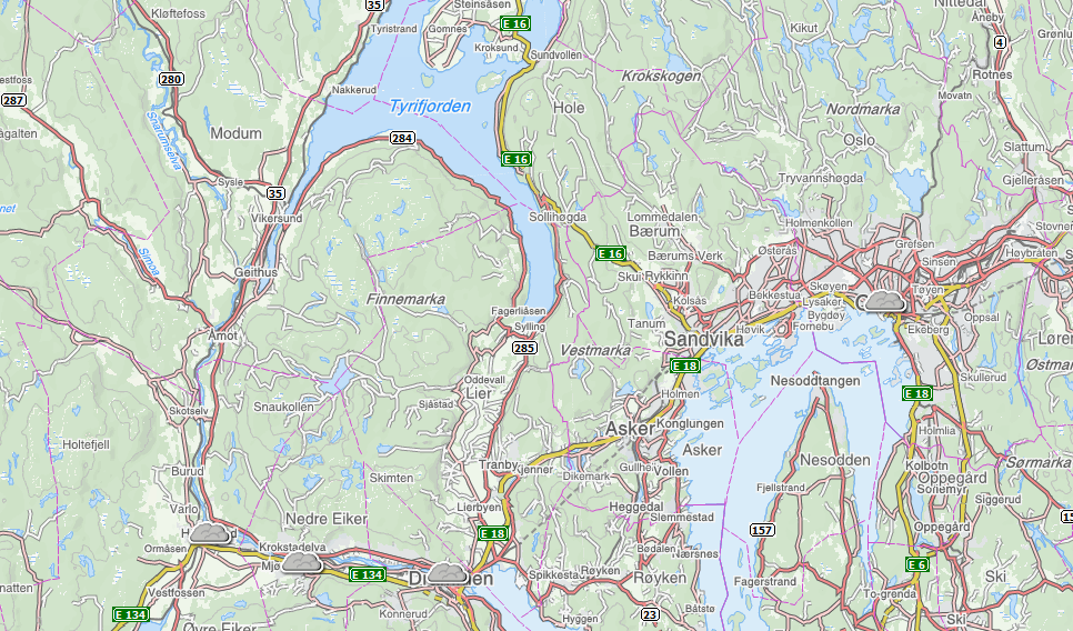 E18 (Drammensveien) - landets mest trafikkerte vei - gjennom landets tettest bebodde område Ringerike