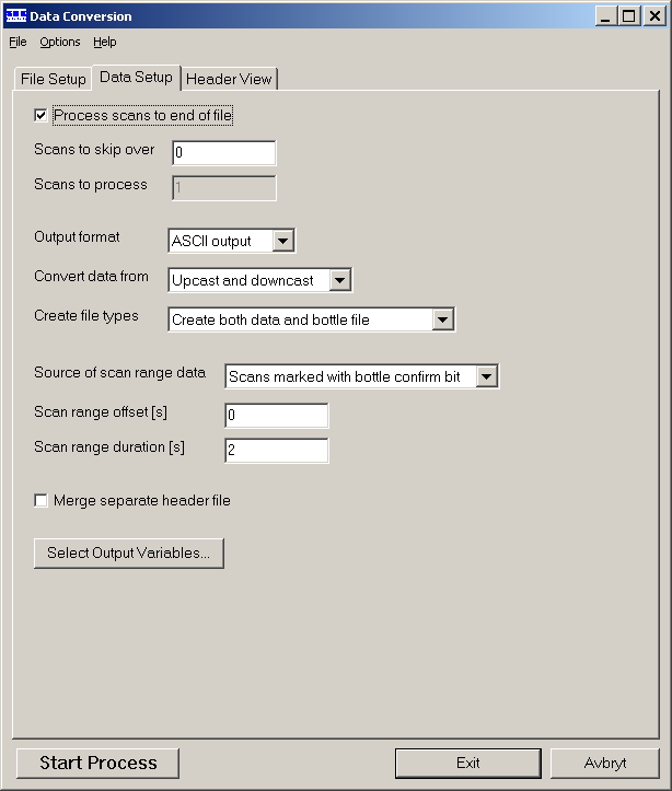 Side: 2 av 5 Fra RUN meny kan man kjøre og sette opp hvert enkelt program, og lagre oppsettet på en PSU-fil. Det må da ligge relevante data på Input Directory, C:\Seabird\CTDData Figur 3.