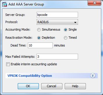 6. Opprett en ny AAA Server Group under meny Configuration Remote Access VPN Klikk på add på høyre side i AAA Server Groups oversikten.
