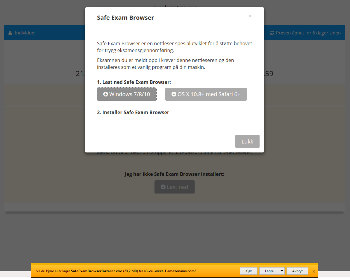Vedlegg: Nedlasting av Safe Exam Browser (SEB) For kandidater som enda ikke har