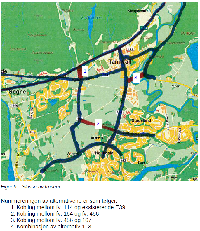 3.5 Avlastning av Hølleveien Som en del av planarbeidet med E39 har kommunen bedt vegvesenet lage en trafikkanalyse for Tangvall (vedlegg 4), slik at vi kan ta høyde for framtidig trafikksituasjon,