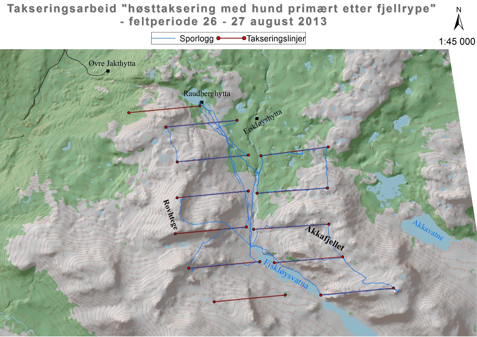 «Høsttaksering med hund primært etter fjellrype» ble gjennomført kun ett år (2013) og dekket et areal på 52 km (tabell 2).