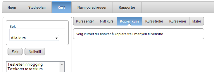 Versjon 26.11.13 1 Veiledning for kursarrangører om Søknad ved kopiering av tidligere kurs 1. Innlogging a. Logg deg inn i Kursadmin, velg «Kurs» og klikk: 2.