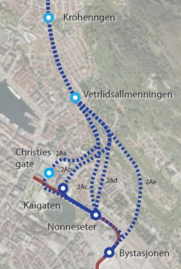 Småstrandgaten og etablere holdeplasser på Vågsallmenningen og Torget med gode venteareal for passasjerene.