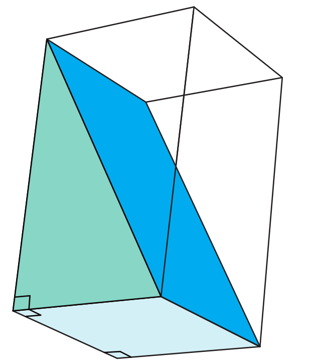 Oppgave 17 (2 poeng) Et rett, trekantet prisme har en grunnflate med form som et kvadrat med side 6,0 dm. Høyden er 8,0 dm. Se fargelagt skisse.