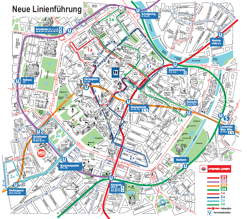 Vienna: special city-centre PT-map (Source: Wiener Linien) The sub-urban S-Bahn and metro stop Heiligenstadt