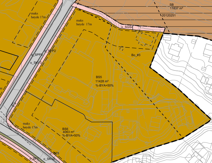 Felt BS5 Felt BS5 utgjør 11,4 daa og omfatter Kiwi-bygget og småhusbebyggelsen øst for Kiwi (tidligere felt S6). Utsnitt fra forslag til områdeplan, felt BS5.