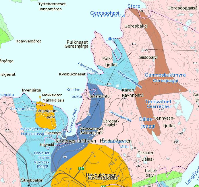 Planprogram tilknyttet områderegulering for Pulkneset - Kirkenes Maritime Park Figur 6-4 Kartutsnitt fra Nasjonal løsmassedatabase (www.ngu.
