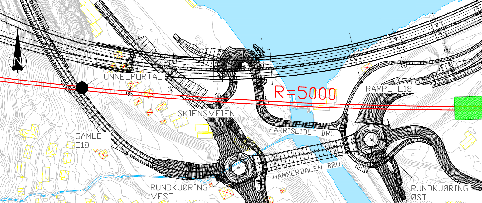 6 PRESENTASJON AV TRASÉALTERNATIVER Figur 28. Kryssing av Hammerdalen, ALT2-250 6.4.3 ALT3-250 Dette alternativet er prosjektert til å gå i tunnel fra startpunktet til Lågens østre bredde.