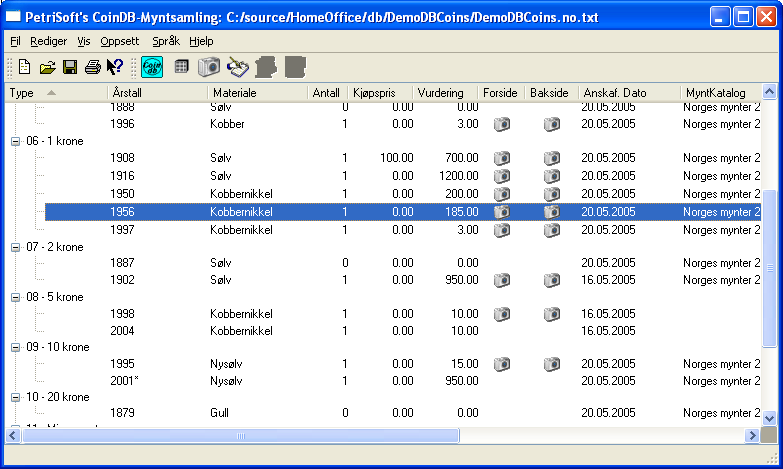 Slik kommer du i gang med CoinDB (Mynt- frimerke og -seddelsamling) programmet fra PetriSoft Kort om CoinDB (PetriSoft s Mynt- frimerke og seddelsamlings program): CoinDB er ett Windows