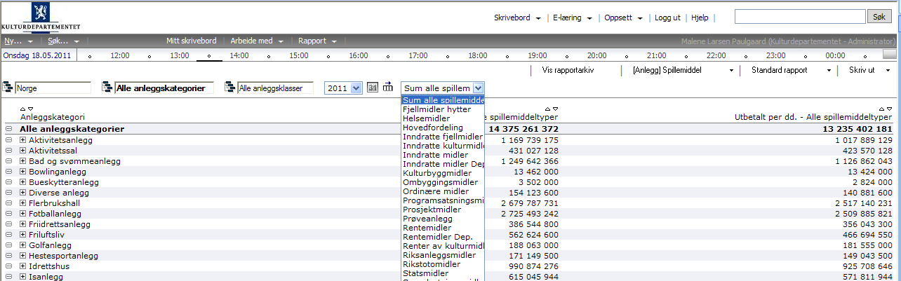 28.2 [Anlegg] Byggeår Eksist. Dette er en rapport tilsvarende Anlegg Byggeår Alle status, med det unntak at den kun viser anlegg som har status Eksisterende. 28.