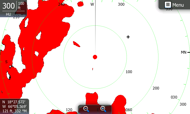¼¼ Tips: For å vise radaroverlegg kreves det data fra et kompass. Område Bauglinje * Markør Radarorientering Markørposisjon Kompass * Avstandsringer * Avstandsmarkeringer * * Ekstra radarvalg.