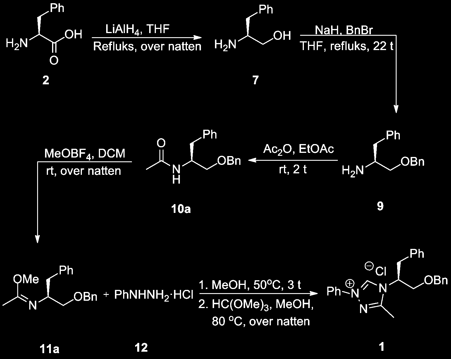14 2 TEORI Kirale mono- eller diaminer kan også benyttes i NHC-syntesen. 35 Da brukes særlig aminosyrer, ettersom disse allerede har inkorporert kiralitet og er lett tilgjengelige.