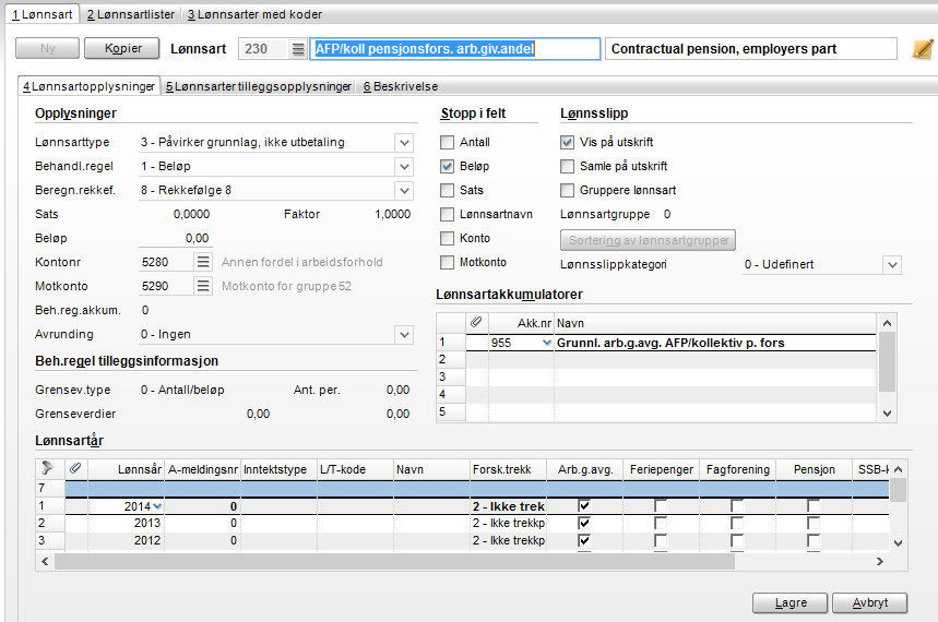Avtalefestet pensjon (AFP) Dersom bedriften betaler premie til avtalefestet pensjon (AFP), må det registreres grunnlag og beregnes arbeidsgiveravgift av premien.