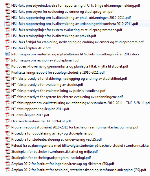 Dokumentasjon mottatt forut for hovedbesøket Etterspurt tilleggsinformasjon forut for og under besøket: Oversendelsesbrev som omhandler evaluering av praksis og kvalitetssikring av relevans.