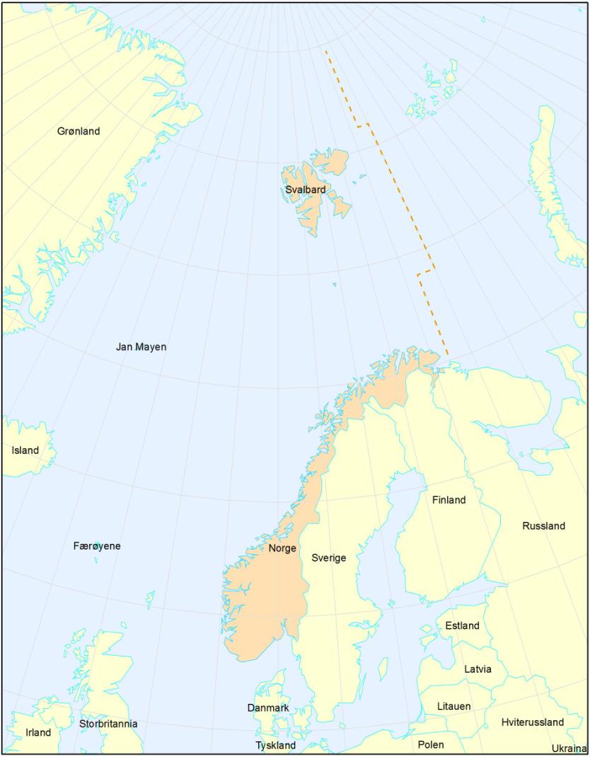 Historisk Sektorlinjen sektorlinjen Sector Line Linje som starter i et punkt på Fiskerhalvøya i Russland, den gamle finskegrensen, og følger meridianen nord til Svalbardfirkanten og