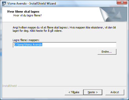 Klikk Neste for å fortsette utpakkingen. Du blir bedt om å angi en mappe der de utpakkede installasjonsfilene skal lagres.