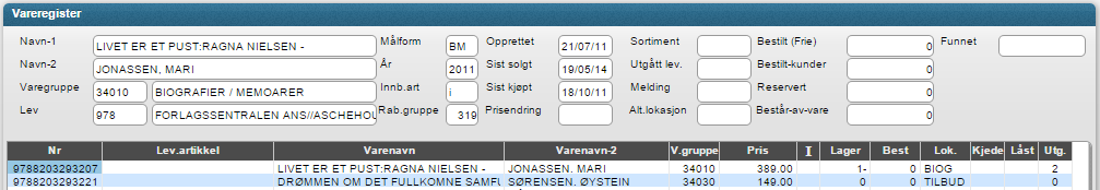 Visning i varekortet er begrenset til 5 matriser, men finnes det flere (ref Matriseregisteret) vil disse vises i tillegg på denne fanen.