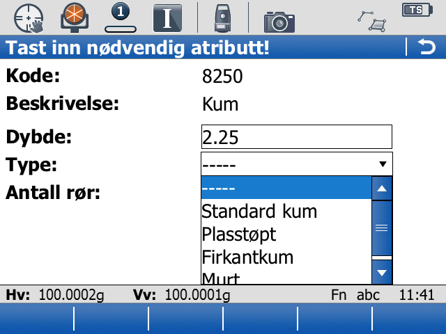 Enkeltpunkter Attributter kan tastes manuelt eller velges fra en liste