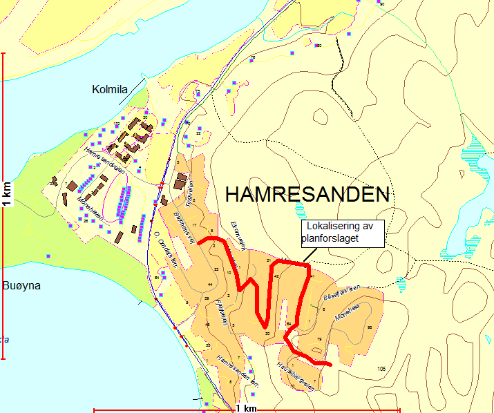 BAKGRUNN FOR SAKEN Kristiansand kommune ved ingeniørvesenet fremmer planforslaget hvor det tilrettelegges for fortau langs veien i Moneheia, øst for Hamresanden.