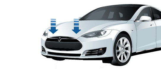 Bagasjerom foran Bagasjerom foran Bagasjerom foran Åpne Åpne bagasjerommet foran: Trykk på Controls > Front Trunk på touchscreen, eller trykk to ganger på knappen for bagasjerom foran på nøkkelen.