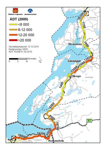 Konseptvalgutredning Trafikkfordeling I 2010 var persontrafikken på strekningen