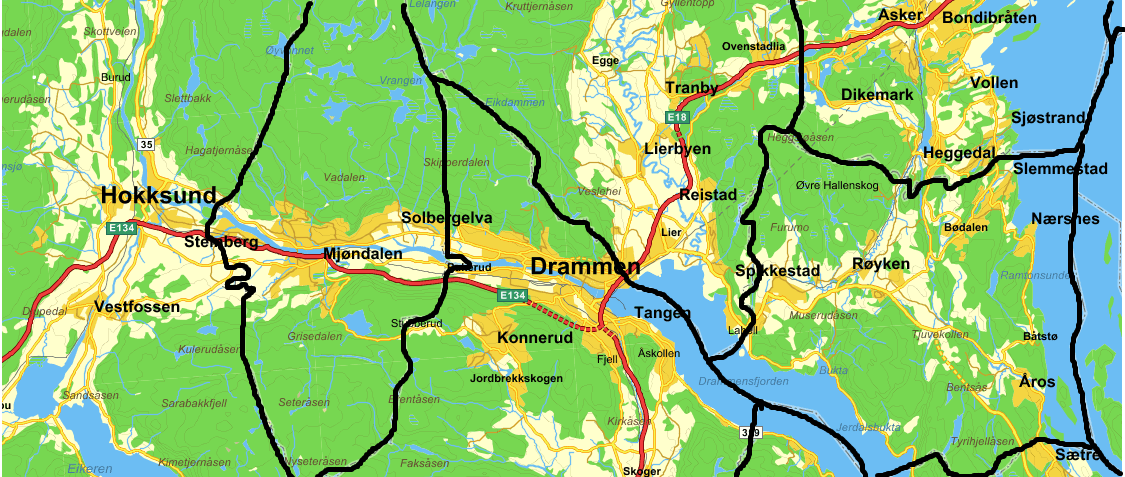 Drammensregionen Kartkilde: Gule