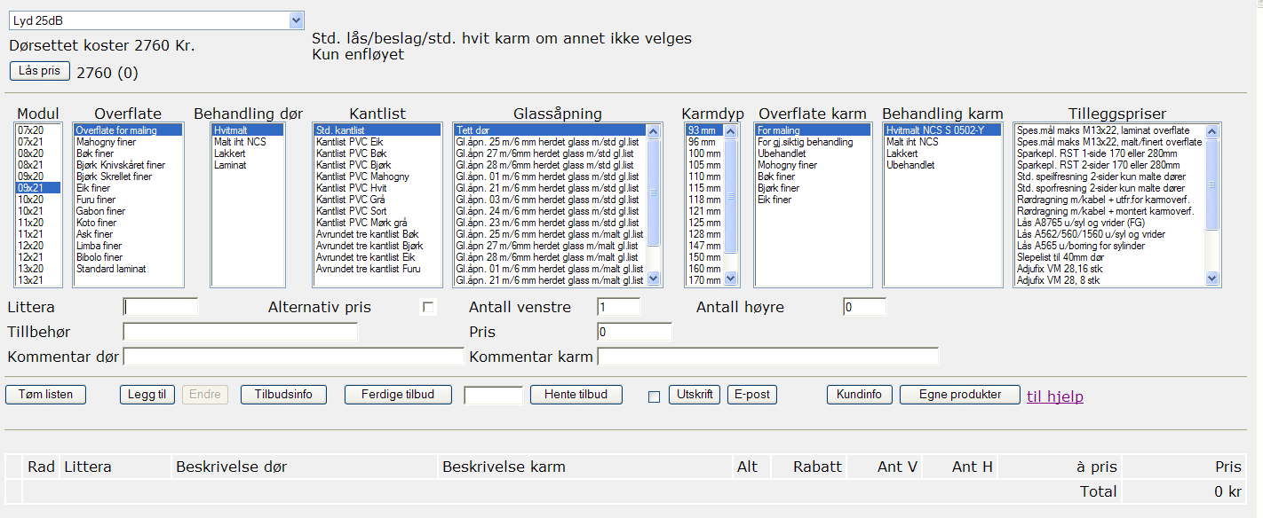 MANUAL - DIGITAL PROFFLISTE Kalkyleverktøy Proffliste En brukermanual og en enkel innføring i Swedoor sitt digitale kalkyleverktøy basert på sortimentet i Profflisten.