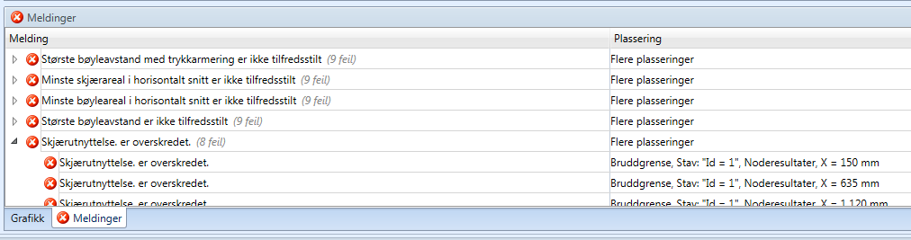 Versjon 1.0 ISY Design Meldingsliste Skulle det vise seg at bjelken ikke oppfyller alle krav, eller du har lagt inn ugyldige data, vises det i meldingslisten (se figur).