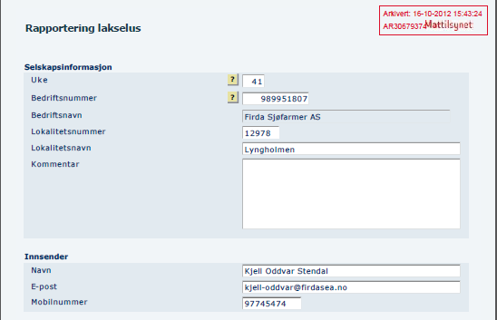 Rapportering til Mattilsynet - Ukentlig telling - Ukentlig rapportering - 8 sider pr.