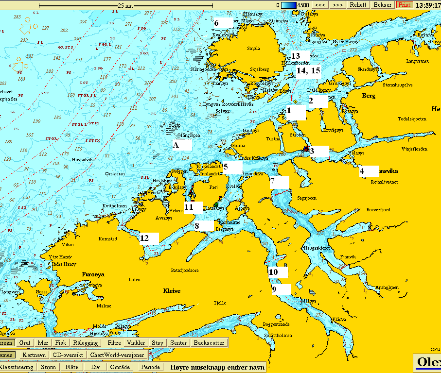 B Figur 1. Kart over Nordmøre med de 15 undersøkte områdene og ref.st. A og B 2.1.1 Prøvetaking Innsamlingen er foretatt av Aqua Kompetanse AS og Havbrukstjenesten AS.