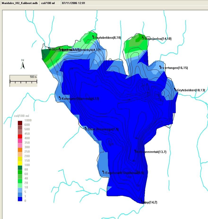 Modellering av spredning av E. Mo coli i Maridalsvannet (bunnen) 11.