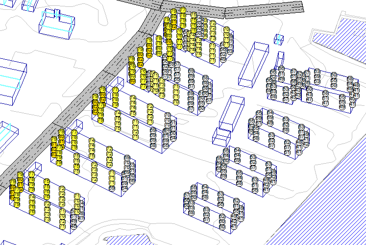 GRESSVIK BRUK: STØYUTREDNING 9/11 Figur 4: Støynivå LAF ved fasadene (uten refleksjonsbidrag fra egen fasade), sett fra sør. Fargene er i samsvar med definisjon av gul og rød sone fra kapittel 2.1. 4.2 Støy på uteplass Utearealene mellom bygningene får støynivå Lden som tilfredsstiller grenseverdien fra T-1442/212, se tegning X1 i vedlegg.