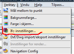 skjerm: Velg menyen verktøy, Ifc-innstillinger: Sjekk av denne: