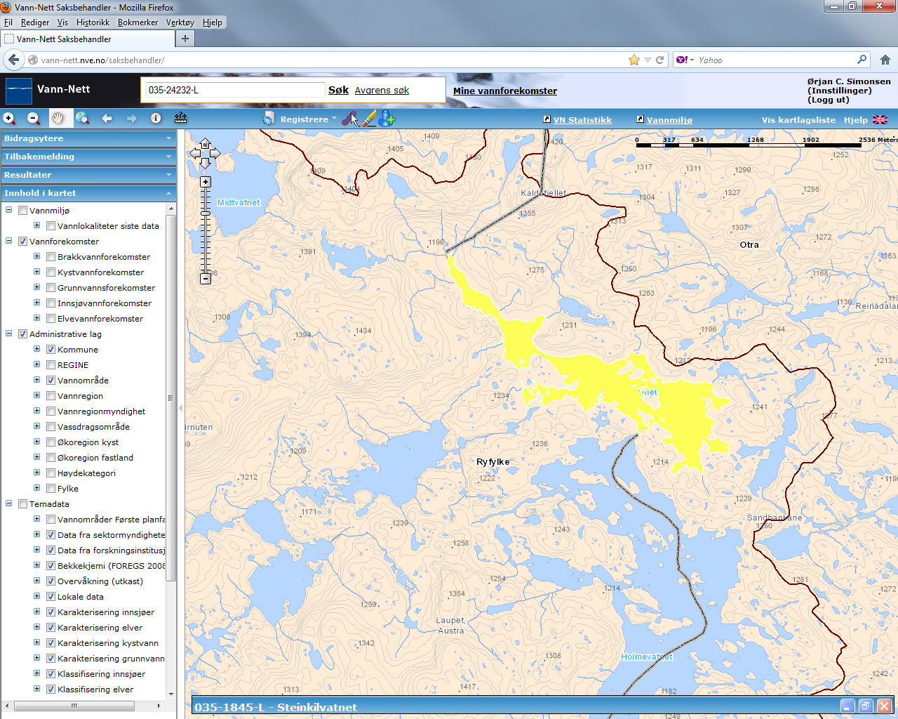 Steinkilvatnet (035-1845-L) Middels, svært kalkfattig, klar, dyp (innsjø) Moderat (nabovannforekomst) Middels