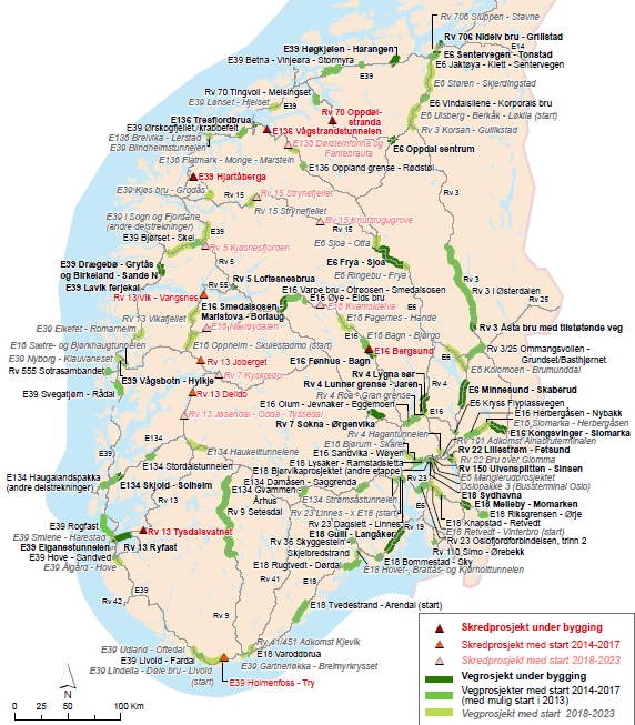 Utfordringer Store vegprosjekter Prioriterte riksveger; E6,