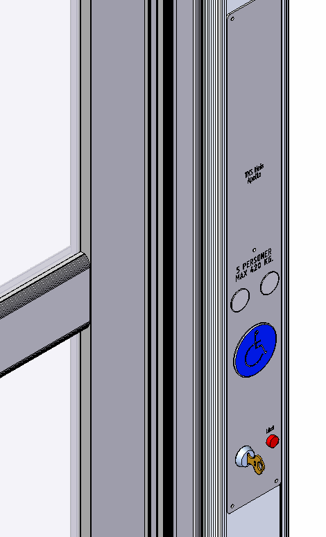 Bruk av løfteplattformen Tilkalling av plattform Trykk inn (og slipp) betjeningsknapp i tablå (blå knapp se bilde) som finnes ved siden av hver dør.
