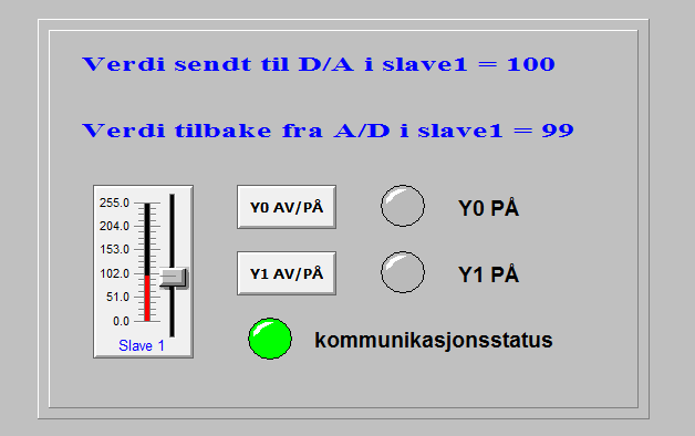2.3.4 Bruksanvisning Glidebryter for innstilling av 8-bit verdi (0-255) sendt til digital-til-analog Knapp for å veksle digital utgang Y0 mellom AV og PÅ Lampe for indikering av status på digital
