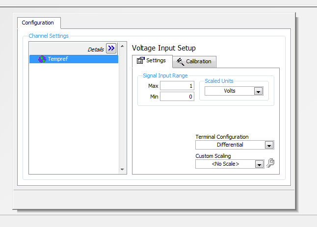 For å lage en new channel velger vi: -Velg Analog Input. -Velg Voltage -Velg Physical dev 6024E og ai0 (Analog input 0) -Kall kanalen TempRef (er denne i bruk velg Tempref1, 2 el.