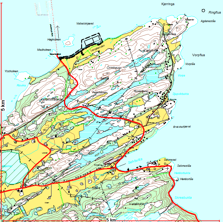 Oversiktskart, lokalisering av Valset marina øst for Valset fergekai i Agdenes. Plan og fremdrift Det er utarbeidet en planskisse som et utgangspunkt for videre plan og utredningsarbeid.