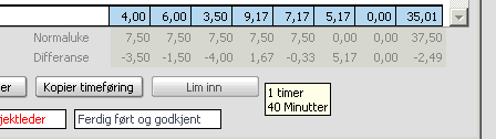 I timelisten vil antall timer og minutter omregnes ifølge tabell, slik at minutter får en annen sats her (5,17).