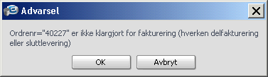 Hvis ordren er klar til å sluttfaktureres eller delfaktureres huker du av for dette, om du får inn flere timer før du skal fakturere bruker du Ikke klar til fakturering, og om denne ordre kun skal