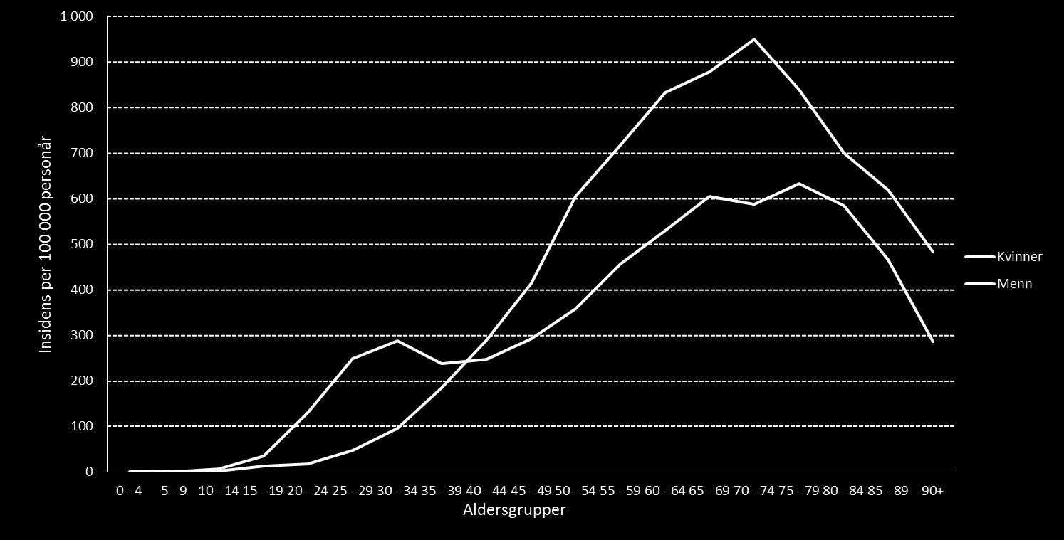 Insidensrater (nye brukere) per 100 000 personår